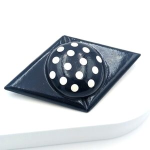 Vintage pop art retro polkadot brooch pin navy blue